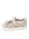 Kids Leather Ballerinas with Hoop & Loop Closure Beige