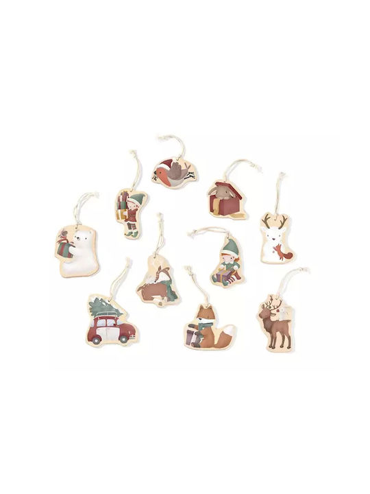 Hanging Ornament Mix Ornaments Wooden Brown 17.5x20.5cm Set 10pcs