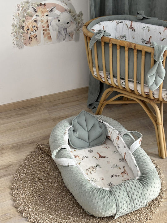 Velvet White Βρεφικό Μαξιλάρι Φωλιά Animal Print Πράσινο
