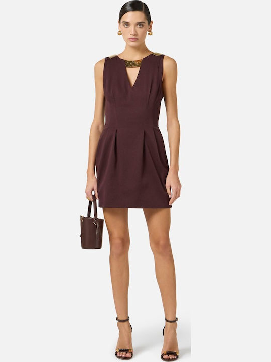 Καλοκαιρινό Mini Βραδινό Φόρεμα Σατέν Merlot