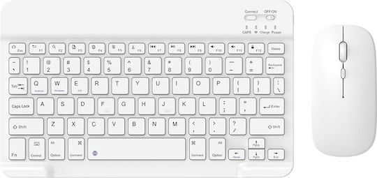 Ασύρματο Bluetooth Σετ Πληκτρολόγιο & Ποντίκι για Tablet Αγγλικό US Λευκό
