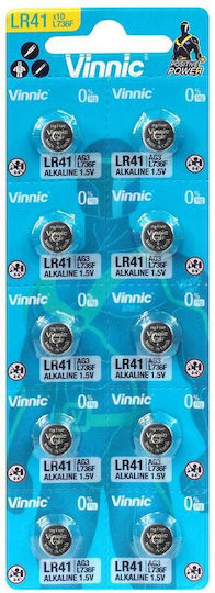 Vinnic Αλκαλικές Μπαταρίες Ρολογιών LR41 1.5V 10τμχ