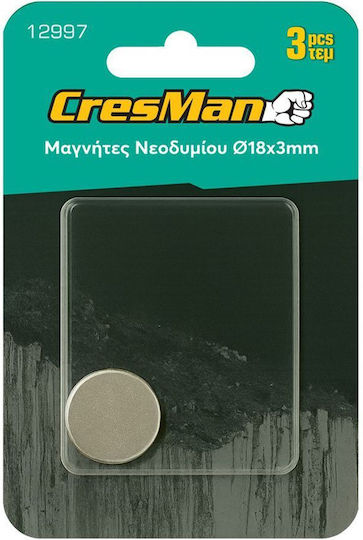 Μαγνήτης Νεοδυμίου Στρόγγυλος 18x3mm Σετ 3 Τεμάχια Cresman 12997