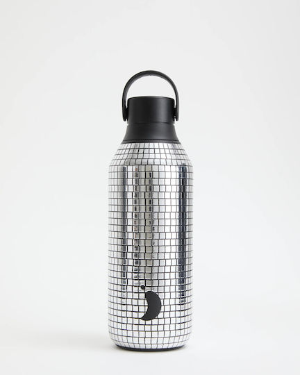 Chilly's Series 2 Disco Kids Water Bottle Thermos Stainless Steel with Screw Cap Non Spill Silver 500ml