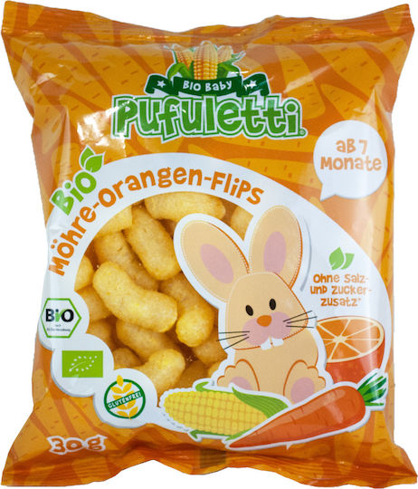 Corn Puffed Snacks Orange Carrot Pufuletti Gluten-Free Vegan 30g Bio