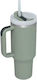 Handled Tumbler Θερμός Ανοξείδωτο / Πλαστικό 1.2lt Πράσινο με Καλαμάκι και Λαβή