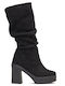 Leder Damenstiefel mit hohem Absatz Schwarz
