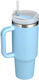 Handled Tumbler Thermos Bottle Stainless Steel Plastic 1.2L Light Blue With Straw And Handle