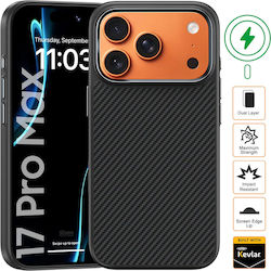 Husă Armor Iphone 17 Pro Max Încărcare Wireless Material Mat Carbon Tip Kevlar Fibră Aramidă Anti-Amprentă 600d Snapon Clip Gekko Negru