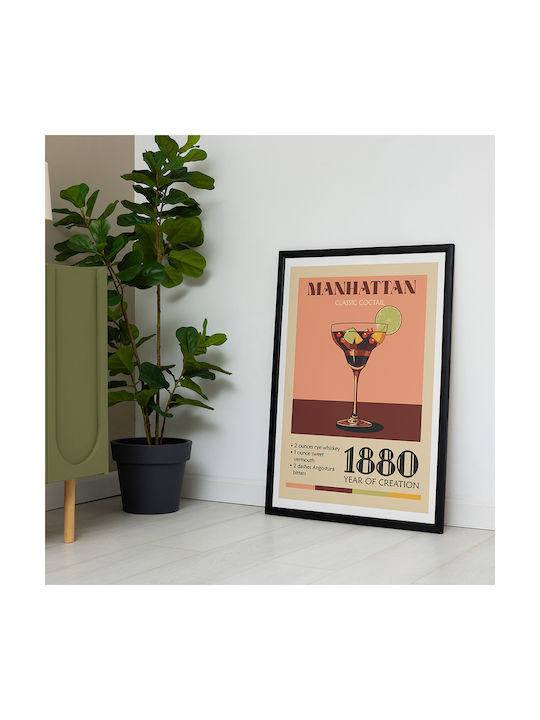 Poster Vintage Manhattan Classic Cocktail Pst25384 21cm X 30cm Λευκό Κάδρο Pvc