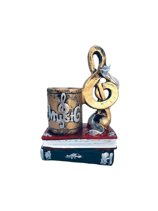 Suport Din Polirosină Motive Muzicale Accesorii Birou 10x13 Cm Auriu