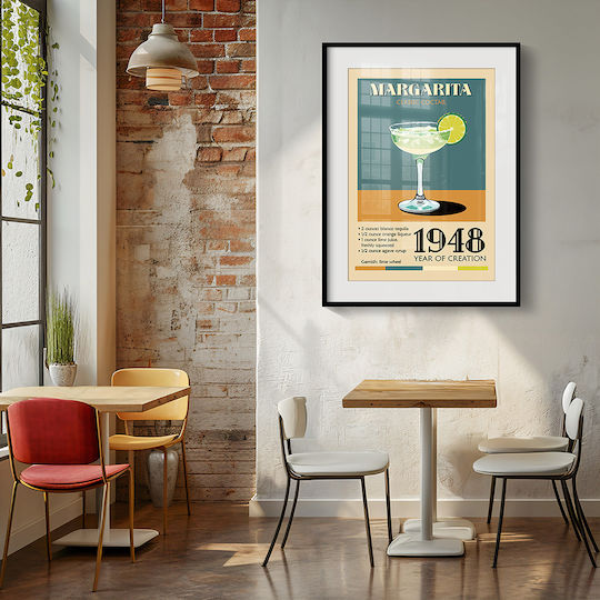 Poster Vintage Margarita Classic Cocktail Pst25385 30cm X 40cm Frame Natural Wooden Beige
