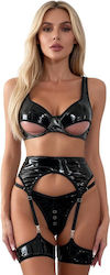 Set Lenjerie Vinil Annamu Negru A-1137