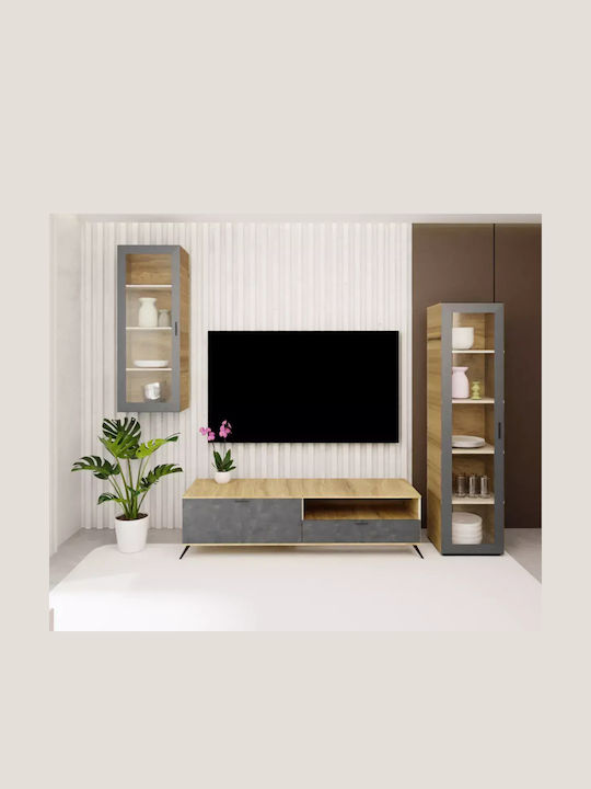 Living Room TV Unit Honey - Black Stone