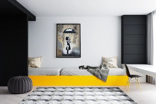 Banksy Street Art Poster mit LED-Beleuchtung Schwarz-Weiß Wandbild