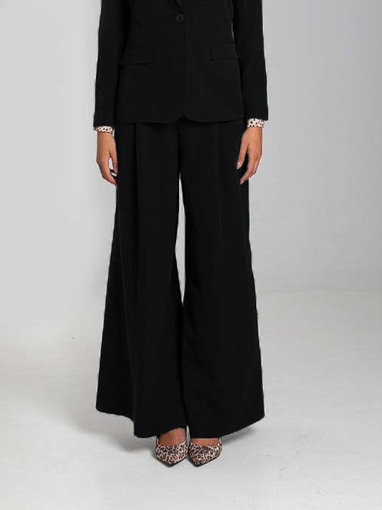 Happening Women's High Waist Fabric Palazzo Pants Black
