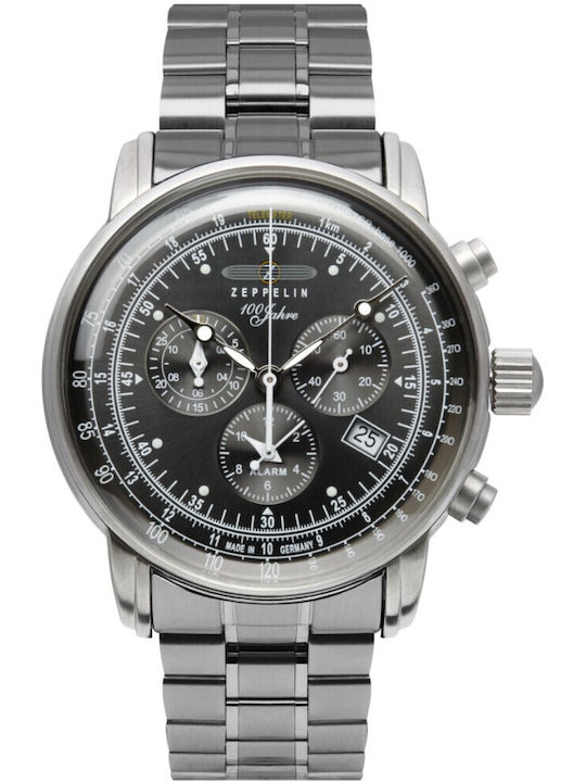 Zeppelin Mens Ανδρικό Ρολόι 43mm Χρονογράφος Μπαταρίας με Γκρι Μεταλλικό Μπρασελέ