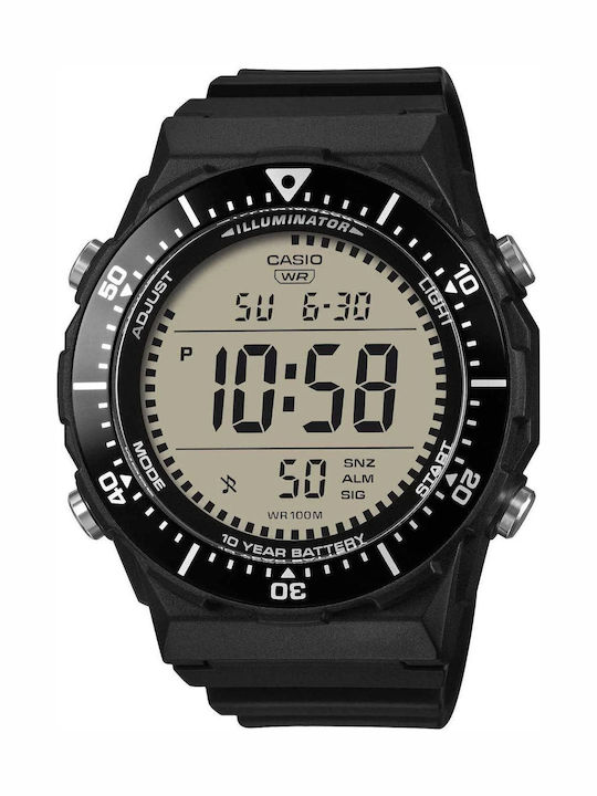Casio Ψηφιακό Ανδρικό Ρολόι Χρονογράφος Μπαταρίας με Μαύρο Καουτσούκ Λουράκι