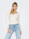 Ina Women's Blouse Cotton Long Sleeve with V Neckline White