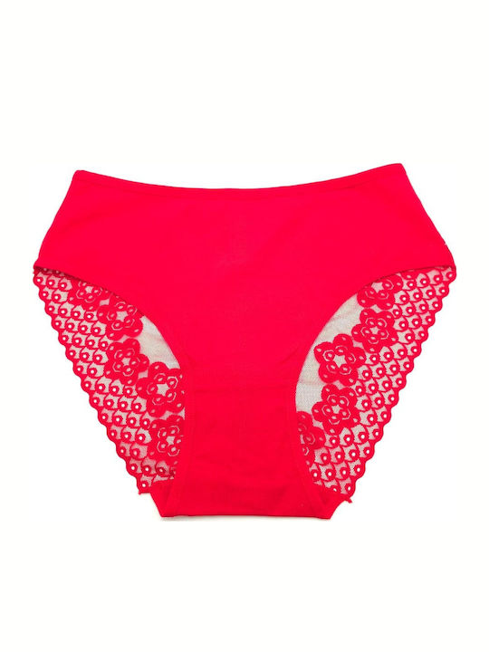 Cotton Women's Briefs with Lace Red