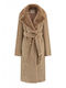Women's Moss Khaki Coat with Fur Details