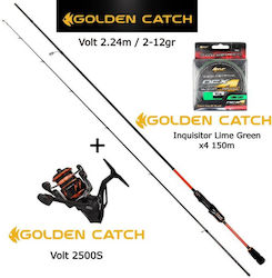 Golden Catch Καλάμι Ψαρέματος 2.24m με Μηχανισμό + Golden Catch Volt 2500S + Golden Catch Inquisitor Lime Green x4 Golden Catch Καλάμι Ψαρέματος 2.24m με Μηχανισμό + Golden Catch Volt 2500S + Golden Catch Inquisitor Lime Green x4