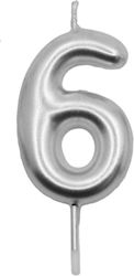 Κεράκι Κεράκι Γενεθλίων Αριθμός "6" σε Ασημί Χρώμα 5389