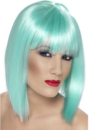Smiffys Perucă Neon Aqua 3490228 1-136 Breton Scurt Albastră 30 Cm