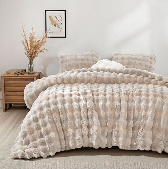 Kraft World Κουβέρτα Sherpa Υπέρδιπλη 220x240εκ. Μπέζ