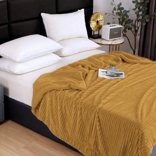 Kraft World Sherpa Blanket Super Double 220x240cm Ocher LOUTRINI-Ocher