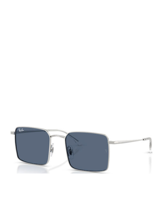 Ray Ban Unisex Sonnenbrille mit Silber Metall Gestell und Blau Spiegel Linse RB3782 003/80