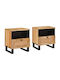vidaXL Bedside Tables Made of Solid Mango Wood and Glass Set of 2 40x33x46cm