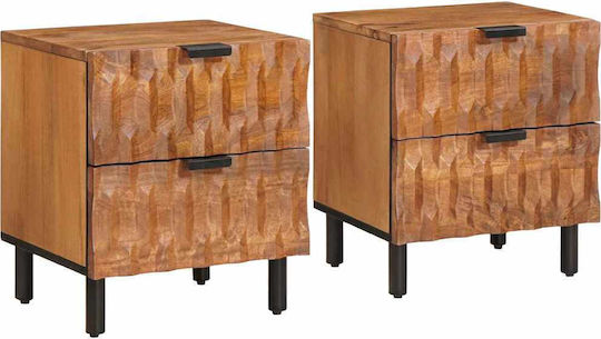 vidaXL Bedside Tables Made of Solid Mango Wood and Glass Set of 2 40x33.5x46cm