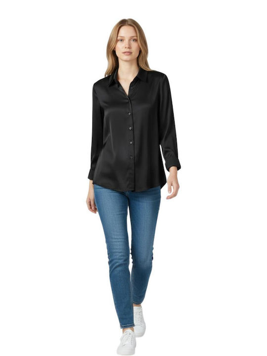 Women's Satin Long Sleeve Shirt Black
