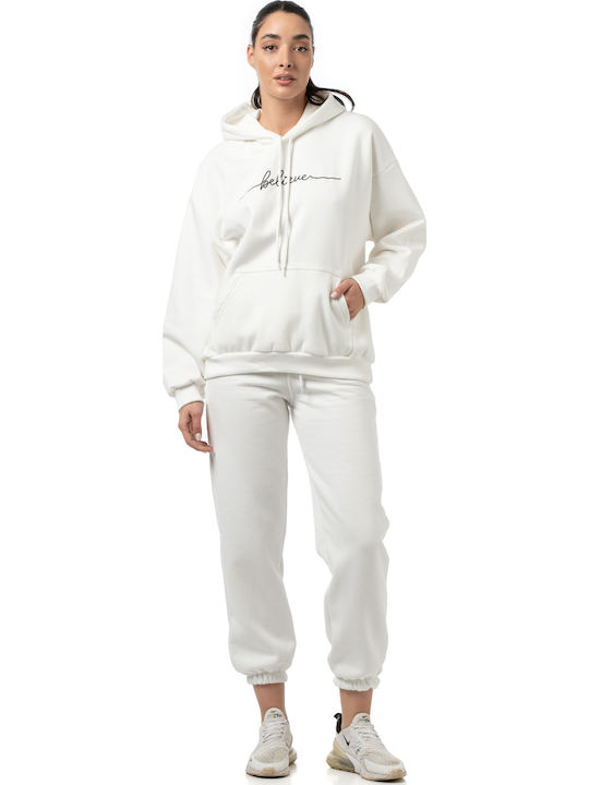 Bodymove Lang Damen Sweatshirt Kapuzen White
