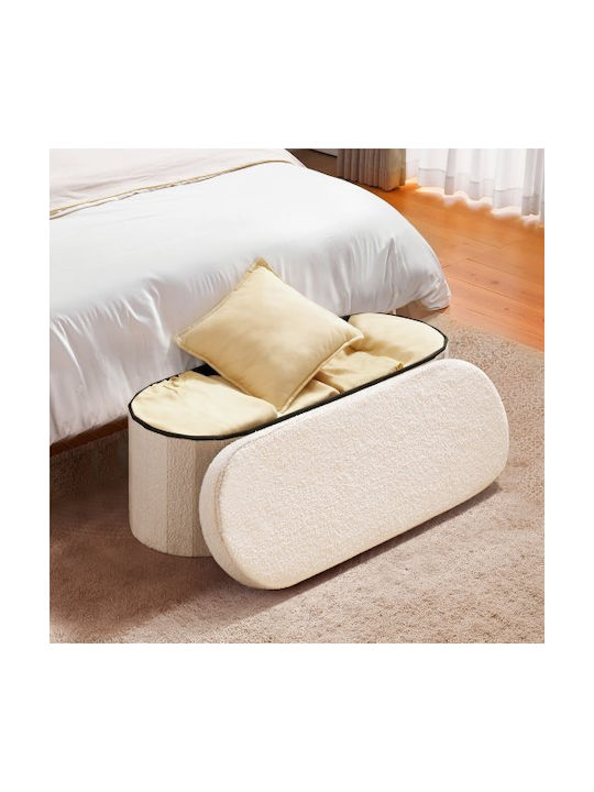 Stool For Living Room Bed Collapsible With Storage Space Upholstered with Fabric Beige