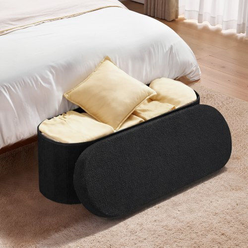 Klappbarer Bankhocker mit Stauraum Bezogen mit Stoff Schwarz