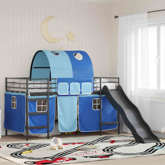 Pat Pentru Copii Loft Bed Semi Dublu Negru Pentru Saltea 107x201cm