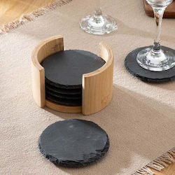 Atmosphera Round Coaster Stone with Stand Black 6pcs Atmosphera Round Coaster Stone with Stand Black 6pcs