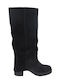 Leather Medium Heel Women's Boots Black