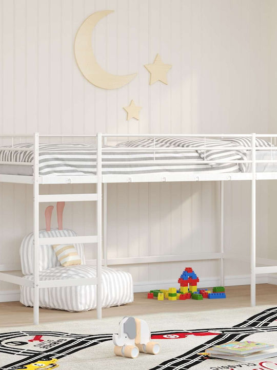 Pat Pentru Copii Loft Bed Single Alb Pentru Saltea 80x201cm