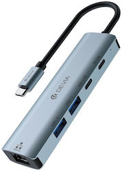 Devia Ec701 USB Hub 4 Θυρών (USB-C) + LAN 108943
