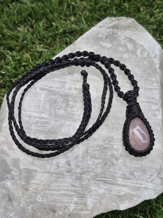 Macrame Necklace Pink Quartz Handmade Semi-Precious Stone Jewelry