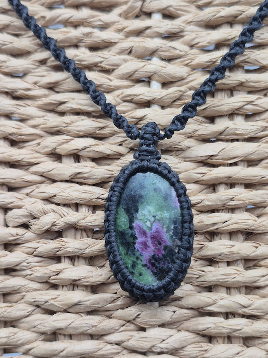Macrame Necklace Ruby Zoisite Handmade Semi-Precious Stone Jewelry