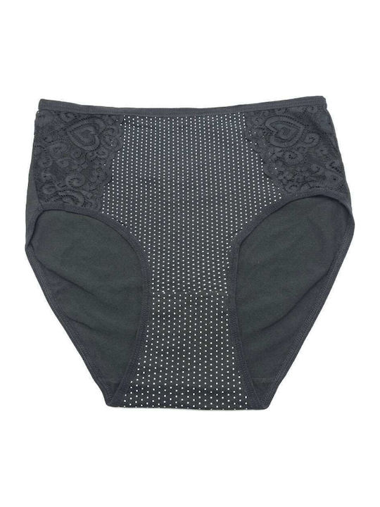 Slip Talie Înaltă Din Bumbac Pentru Femei Cu Dantelă Negru