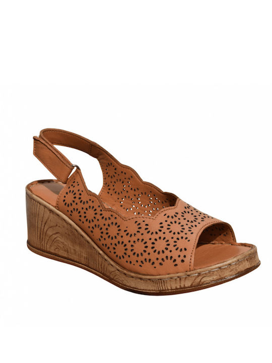 Leather Women's Flat Sandals Anatomic in Tabac Brown Color