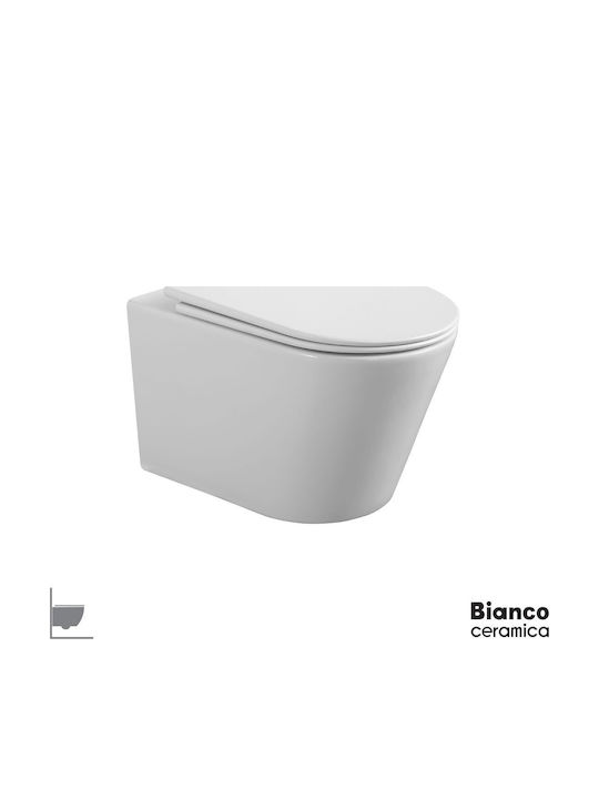 Bianco Ceramica Wall-Mounted Toilet with Slim Cover Soft Close White Bianco Ceramica Wall-Mounted Toilet with Slim Cover Soft Close White