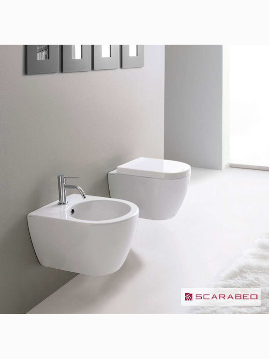 Scarabeo Clean-flush Wall-Mounted Toilet with Slim Cover Soft Close and Bidet White