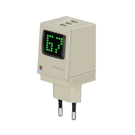 Sharge Φορτιστής Χωρίς Καλώδιο με 3 Θύρες USB-C Μπεζ (Retro 67)