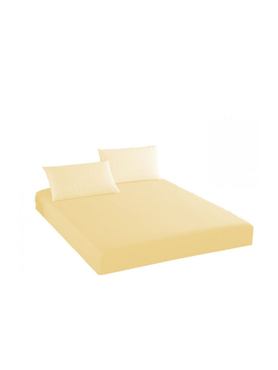 Pucioasa Set Cearșaf cu 1 Față de pernă Single cu Elastic 100x200+25cm. Cremă 2buc